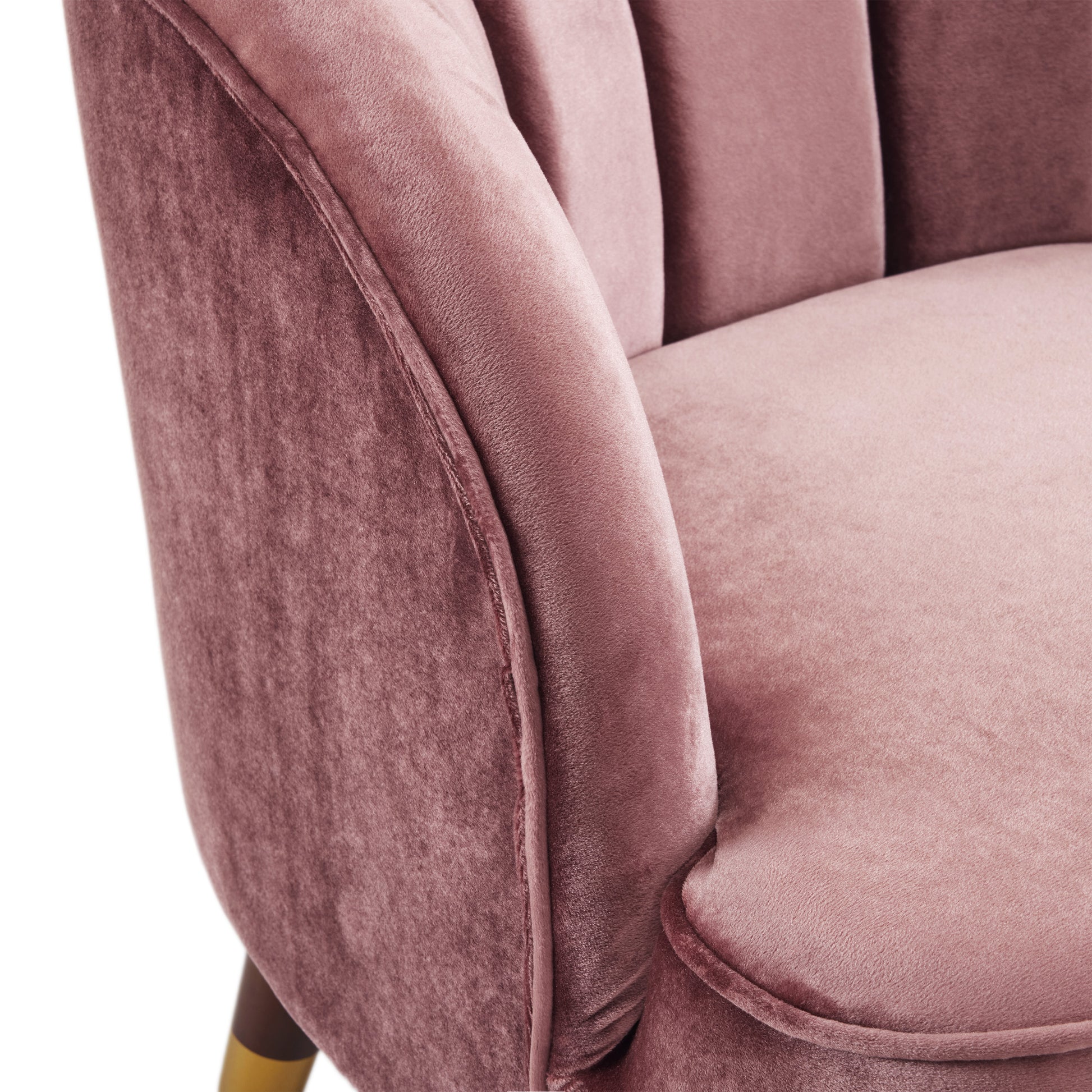 Upholstered Barrel Accent Chair With Wooden Legs Blush Rubberwood Velvet