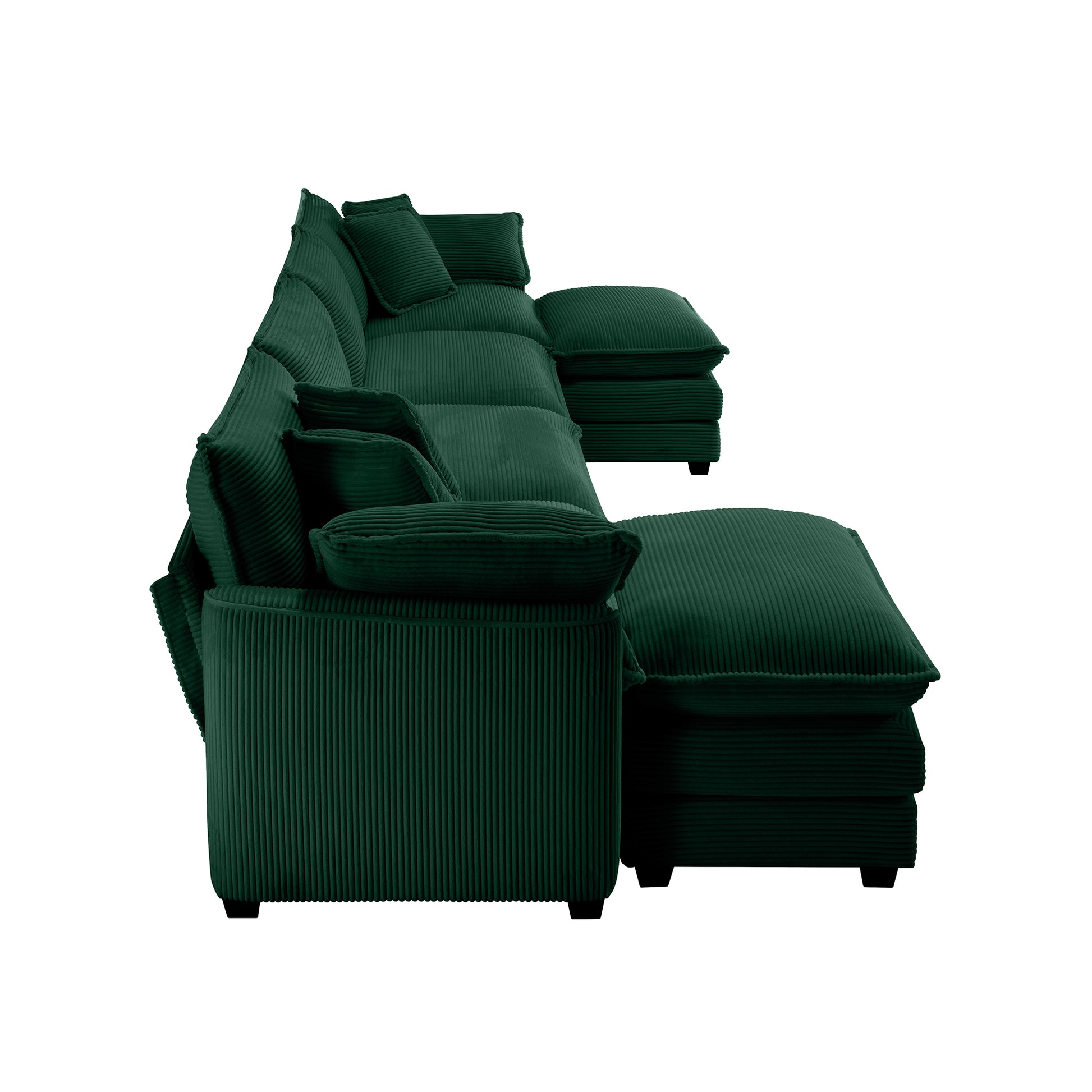 Corduroy Sofamodern Upholstered 4 Seater With 3 Footstools Corduroy Fabric Sofaoffice Living Room Apartment Comfortable Sofa, Easy To Assemble With 2 Arm Pillows And 4 Throw Pillows Green Corduroy 4 Seat