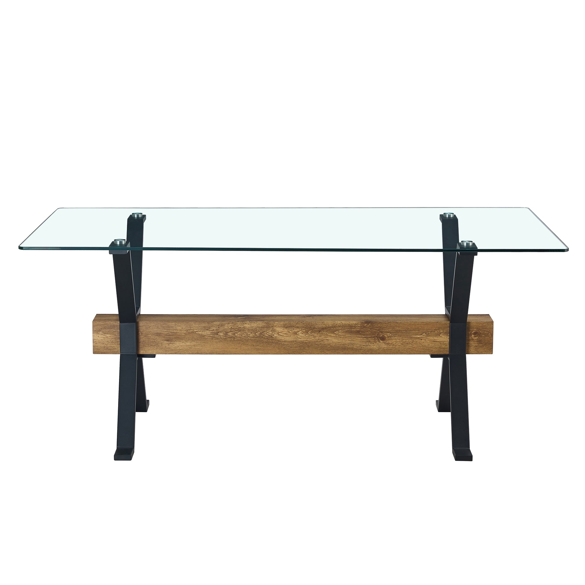 Dining Table. Modern Tempered Glass Dining Table. Large Modern Office Desk With Black Metal Legs And Mdf Crossbars, Suitable For Home And Office Use. 4 High End Cushioned Seats.F1105 C 1162 Transparent Mdf Glass
