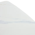 Modern Minimalist Dining Table. White Imitation Marble Patterned Stone Burning Tabletop With Golden Metal Legs. 50 