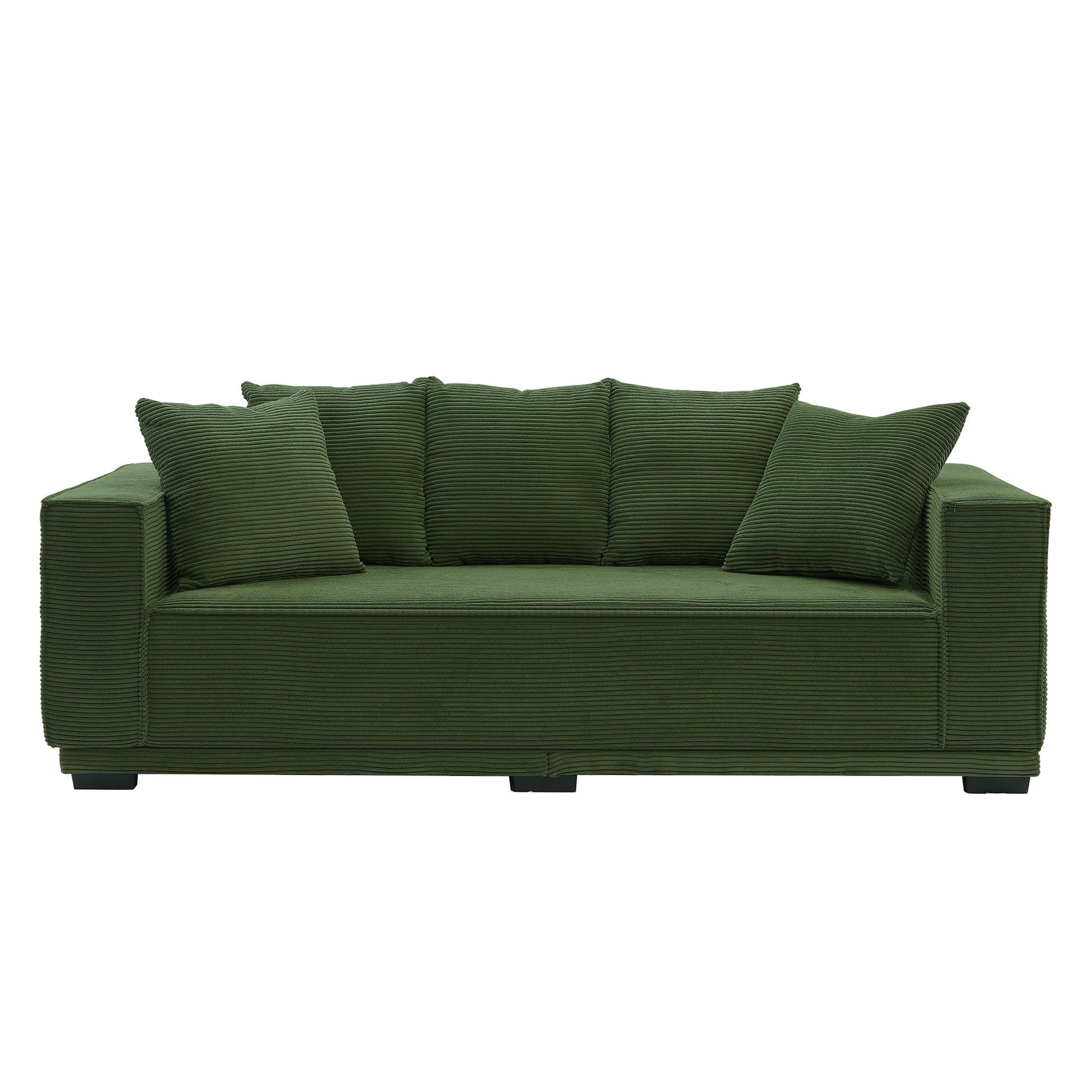 88.97'' Mid Century Modern Upholstered Sofa With 5 Matching Toss Pillows, Including Bottom Frame,Comfy Couches For Living Room, Bedroom, Apartment And Office.Green. Green Corduroy 3 Seat