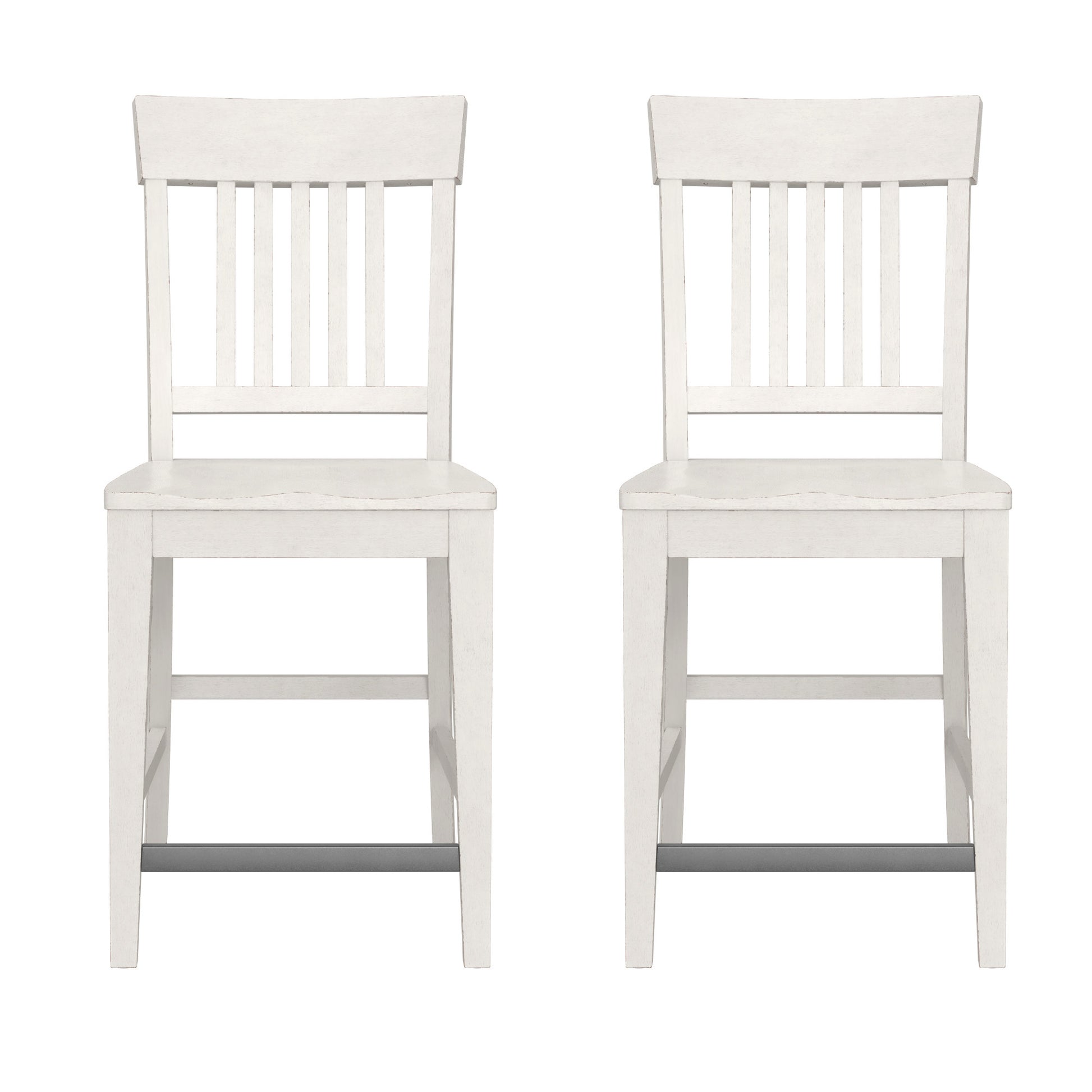 Haidel White Slat Back Counter Stools, Set Of 2 White Solid Wood