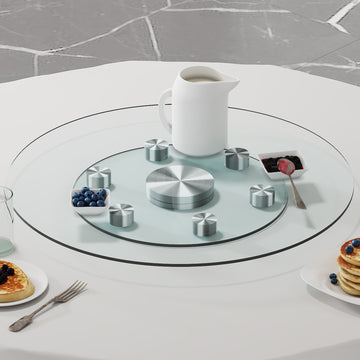 Double Layer Rotatable Round Glass.The Rotatable Design Makes It More Convenient To Retrieve And Place Items.The Upper Glass Has A Diameter Of 24 Inches, While The Lower Glass15 Inches. Transparent Glass