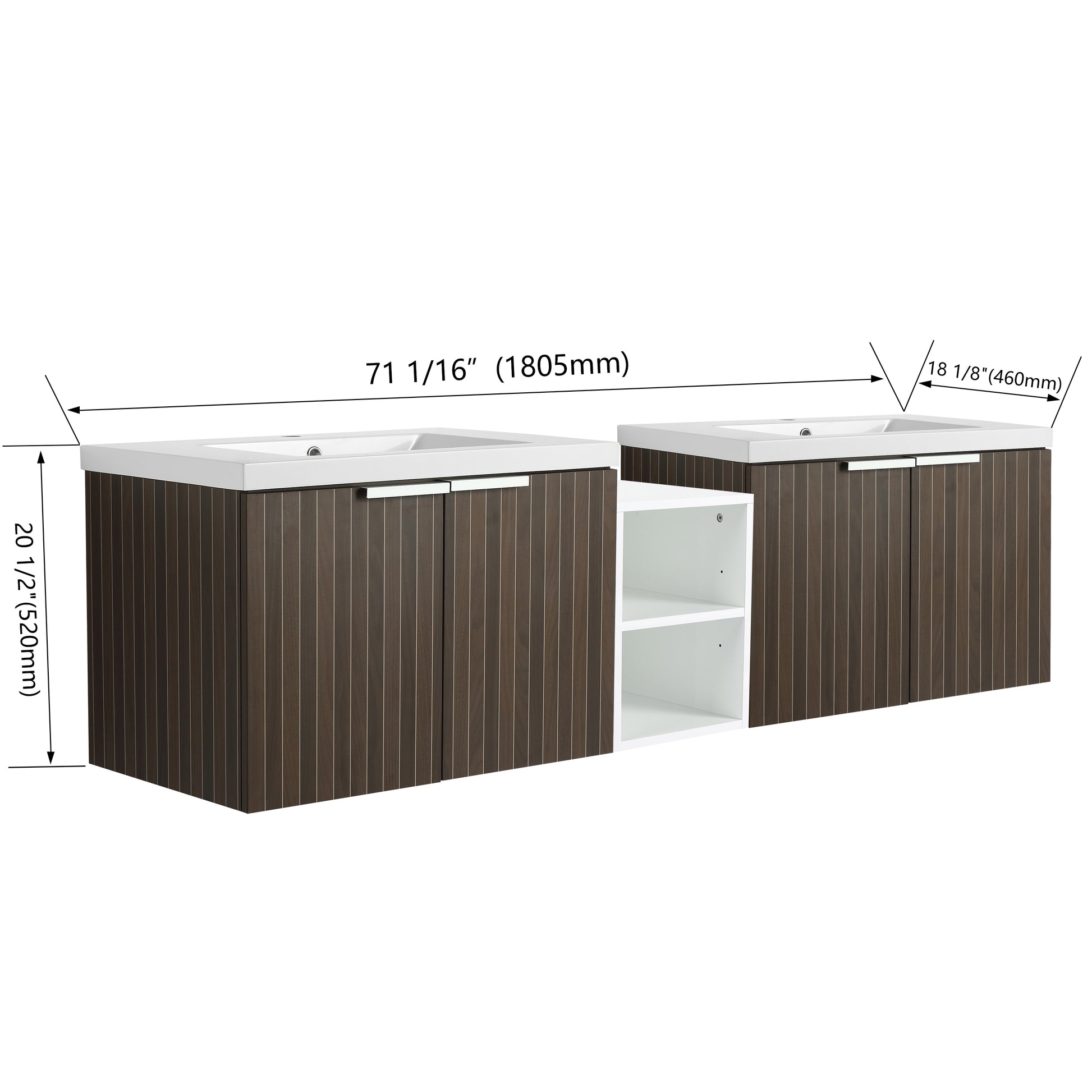 72 Inch Soft Close Doors Bathroom Vanity With Sink, A Small Storage Shelves, 30" And 12" Combination Cabinet, Kd Packing Silver Brown Stripe Bathroom Modern Plywood