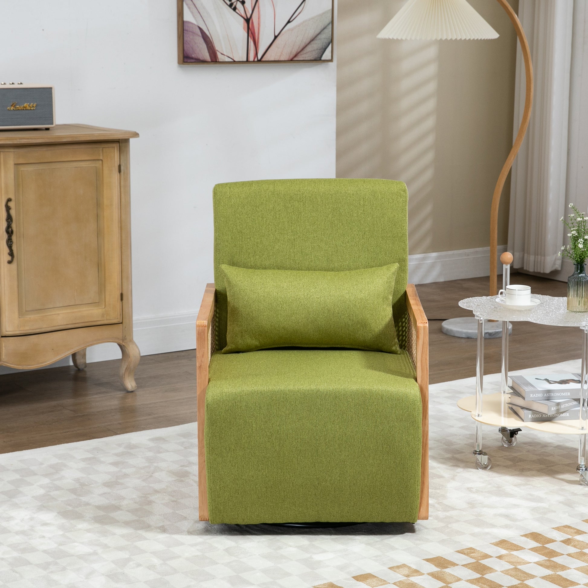 Coolmore 360 Degree Swivel Barrel Club Chair With One Pillow,Modern Comfortable Upholstered Accent Chair,Linen Accent Chair For Living Room,Bedroom Green Linen Green Primary Living Space Modern Foam Linen