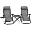 Outsunny Zero Gravity Chair Set With Side Table, Folding Reclining Chair With Cupholders & Pillows, Adjustable Lounge Chair For Pool, Backyard, Lawn, Beach, Gray Grey Steel