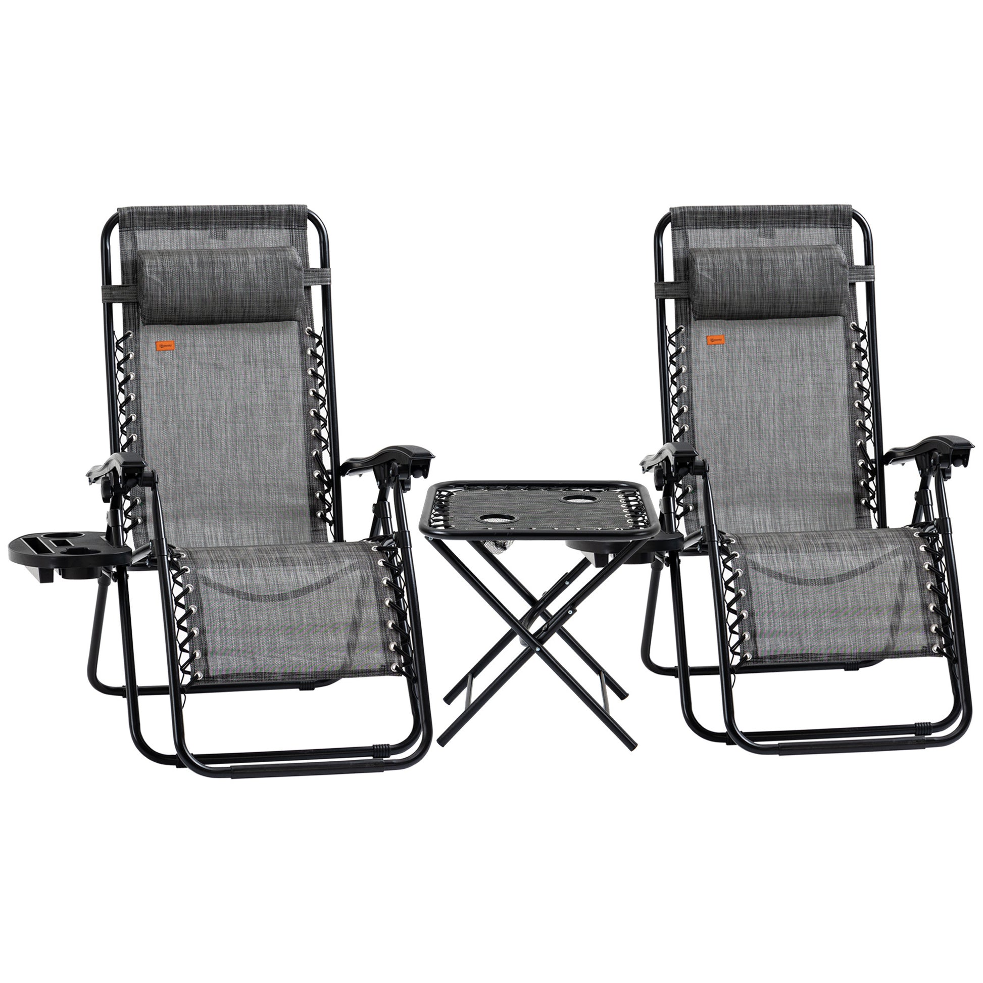 Outsunny Zero Gravity Chair Set With Side Table, Folding Reclining Chair With Cupholders & Pillows, Adjustable Lounge Chair For Pool, Backyard, Lawn, Beach, Gray Grey Steel