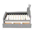 Full Size Velvet Platform Bed With Rabbit Shaped Headboard, With Drawers, With Bed End Storage Pocket, Gray Full Gray Plywood