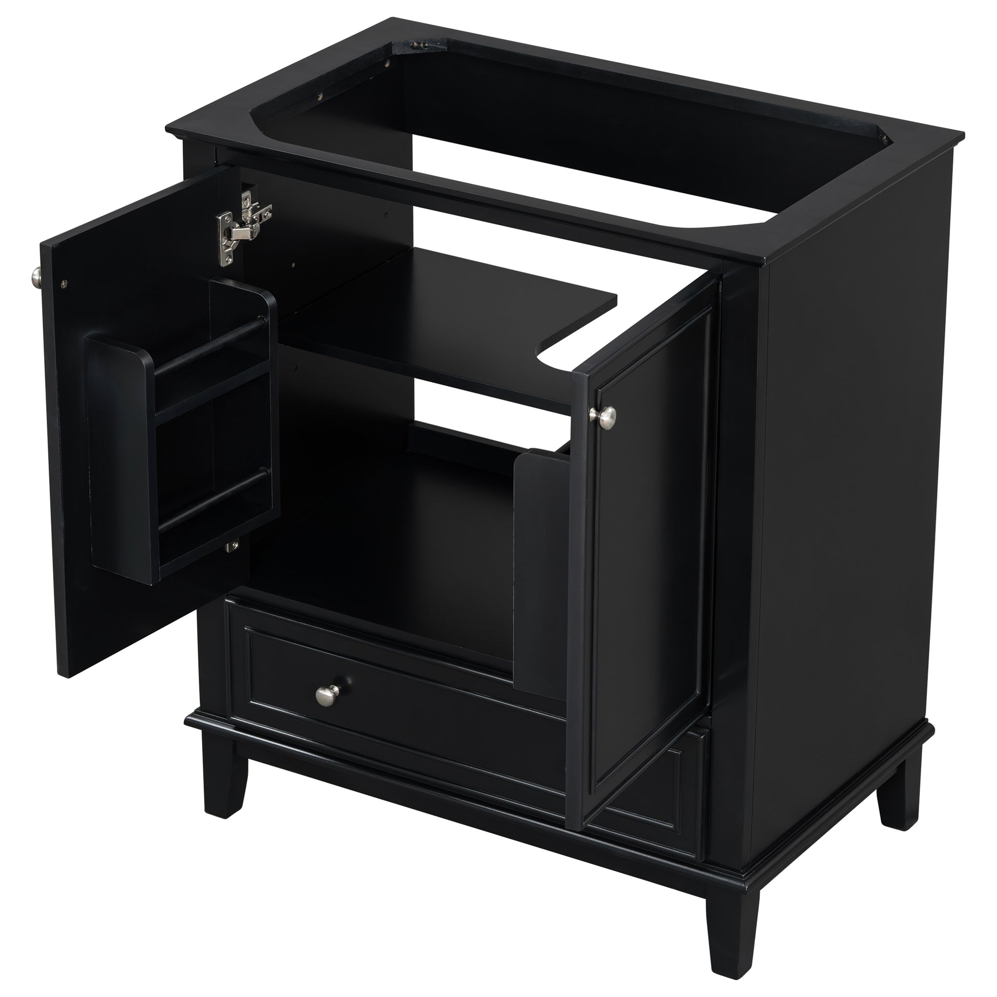 30" Bathroom Vanity Without Sink, Base Only, Multi Functional Bathroom Cabinet With Doors And Drawer, Solid Frame And Mdf Board, Black Black Solid Wood Mdf