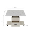 Modern Lift Up Coffee Table With 4 Stools Set For Living Room Expandable 1 Hidden Storage 2 Drawers Space Saving Folding Dining Table White Mdf