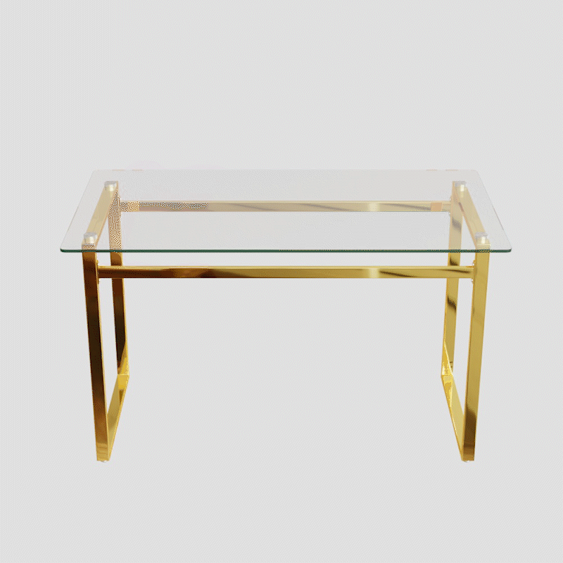 Modern Minimalist Rectangular Glass Dining Table For 4 6 With 0.31" Tempered Glass Tabletop And Golden Chrome Metal Legs, Writing Table Desk, For Kitchen Dining Living Room, 51" W X 27"D X 30" H Transparent Glass Glass
