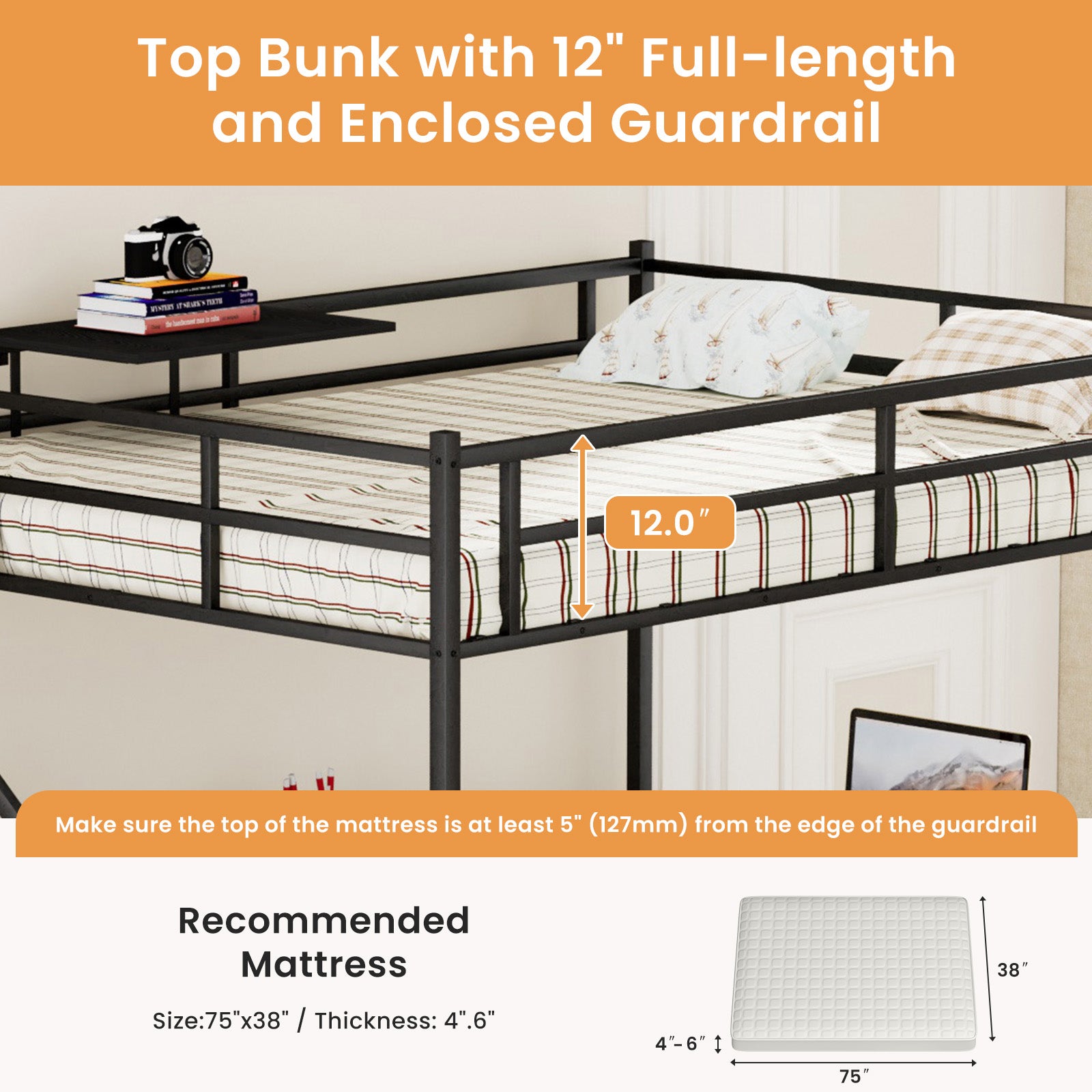 Full Size Metal Loft Bed With L Shaped Desk, Led Lights, Charging Cradle, Led Loft Bed Frame, Full Size Bed With One Cabinet Wardrobe And 2 Fabric Drawers, Safety Rails And Ladder, Black Black