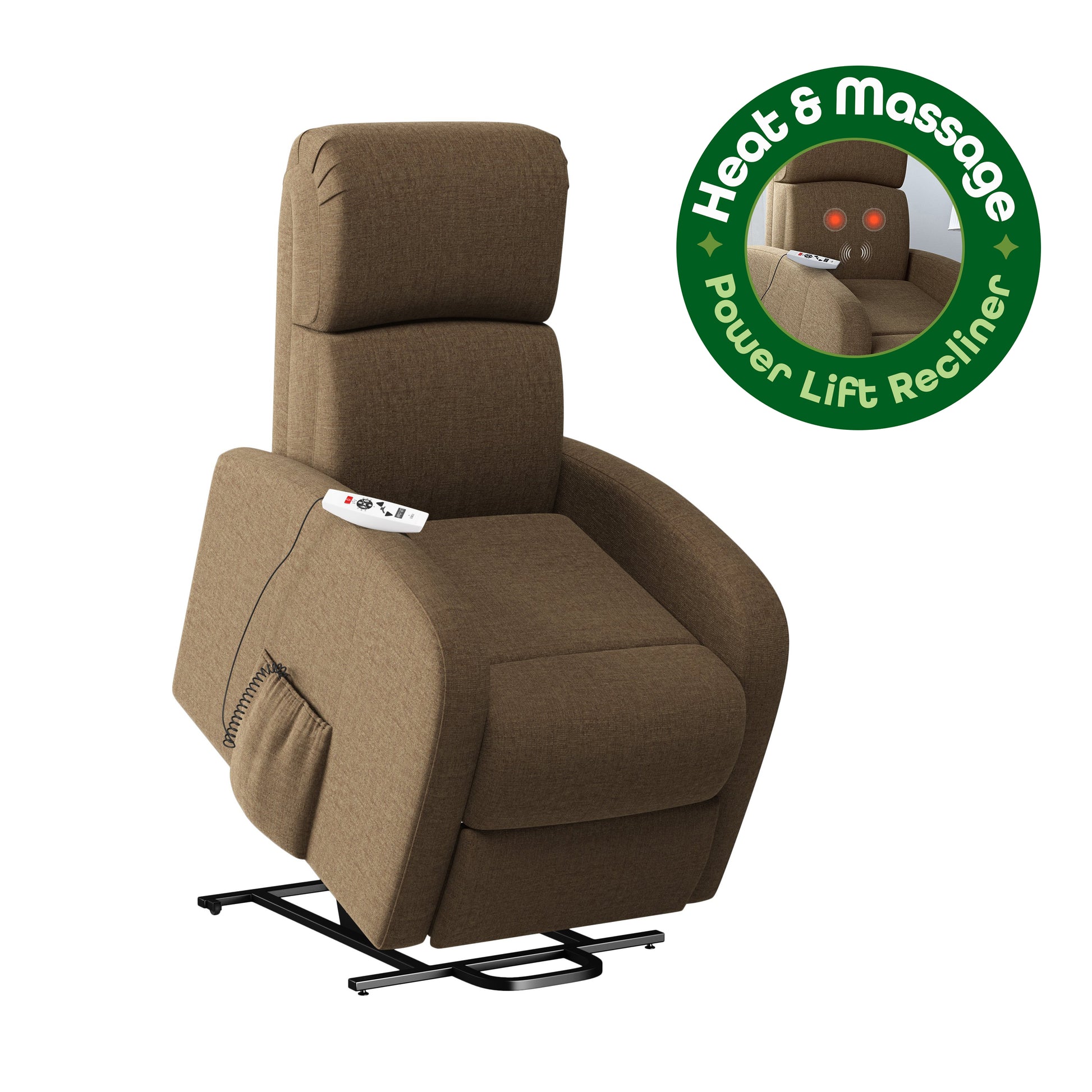 The Chestnut Recliner Brown Polyester Power Remote Wood Soft Cushion Back Push Button Fiber Foam Pads Polyester