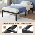 Twin Size Bed Frame, 14 Inch Platform Bed No Box Spring Needed, Sturdy Metal Bed Frame Twin Size, Storage Space Under The Bed Heavy Duty Frame Bed, Black Black Metal