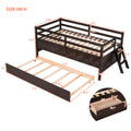 Low Loft Bed Twin Size With Full Safety Fence, Climbing Ladder, Storage Drawers And Trundle Espresso Solid Wood Bed Espresso Solid Wood