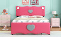 Full Size Upholstered Platform Bed With Trundle And Heart Shaped Decoration, Dark Pink Box Spring Not Required Full Dark Pink Wood Bedroom Bed Frame Faux Leather Upholstered