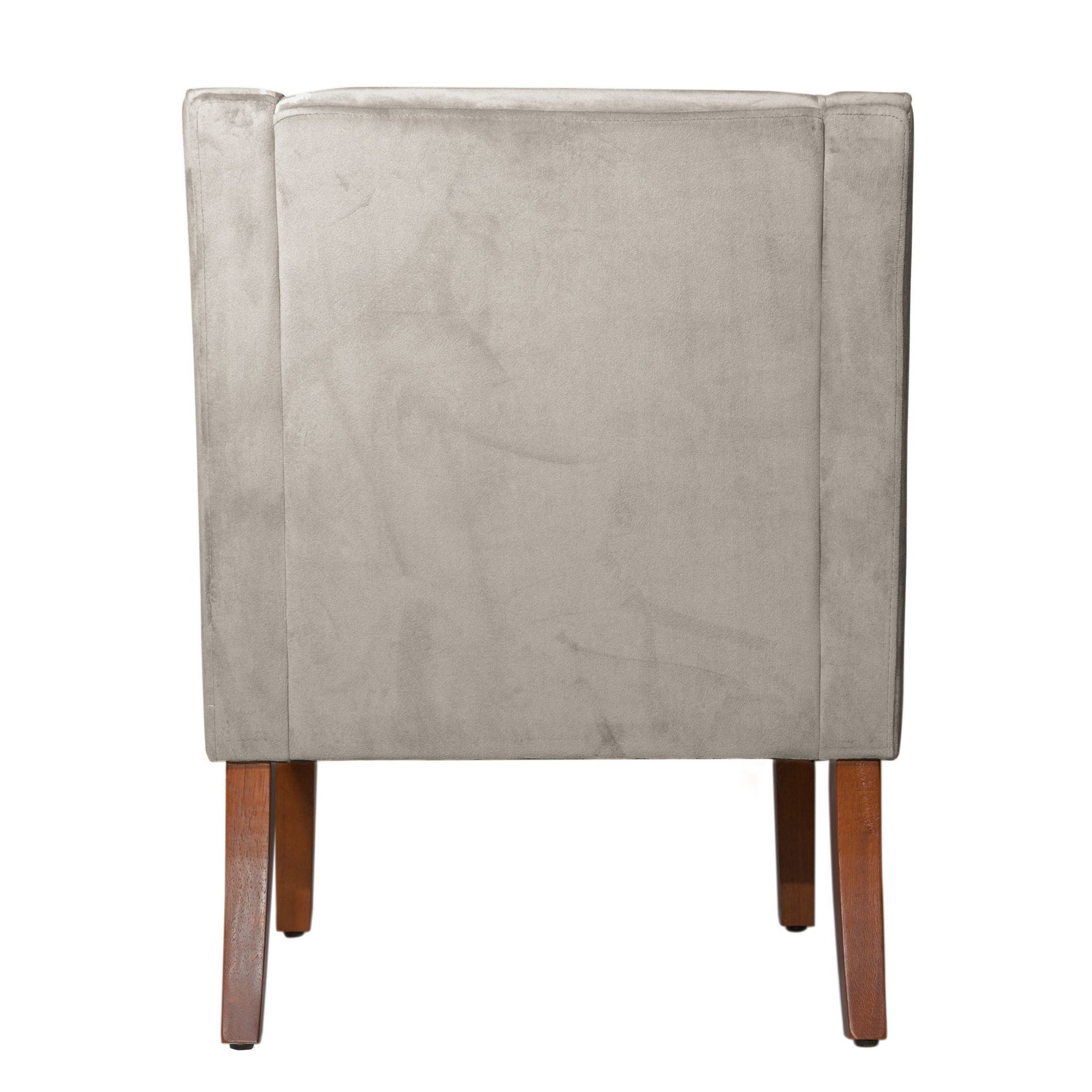 Velvet Fabric Upholstered Wooden Accent Chair With Swooping Armrests, Gray And Brown Light Gray Wood Fabric