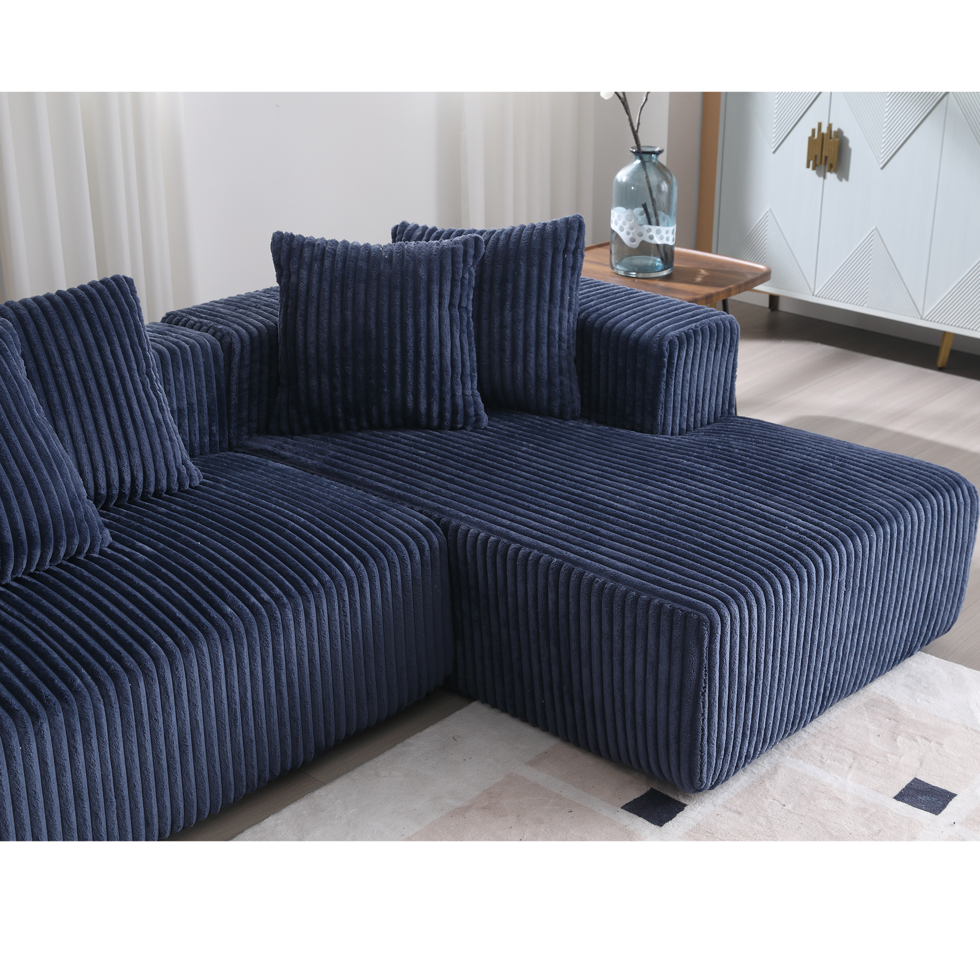 Arrived 131'' Modular Sectional Couch, U Shaped Sofachaise Lounge, Striped Fabric,Upholstered 4 Seater Couch For Living Room, Bedroom, Free Combination Sofa Corduroy , Blue Blue Polyester Primary Living Space Soft Modern Square Arms Foam Upholstered 4