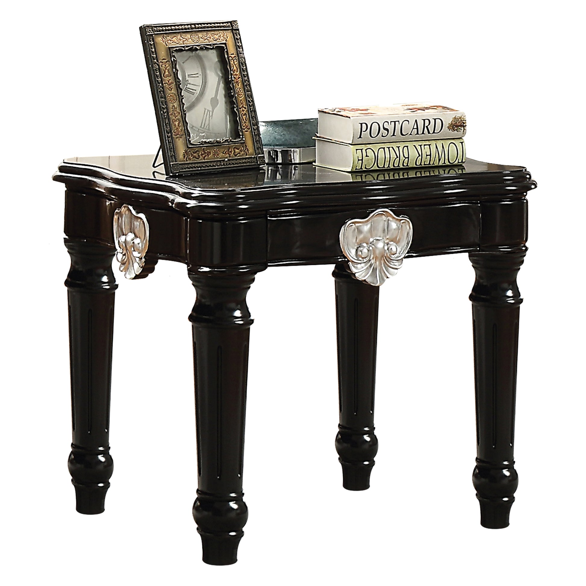 Black End Table With Turned Legs Black Primary Living Space Rubberwood Rectangular Wood