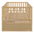 Twin Size Wood Daybed With Fence Guardrails And 2 Drawers, Split Into Independent Floor Bed & Daybed, Natural Old Sku :Lp000881Aan Twin Natural Solid Wood Mdf