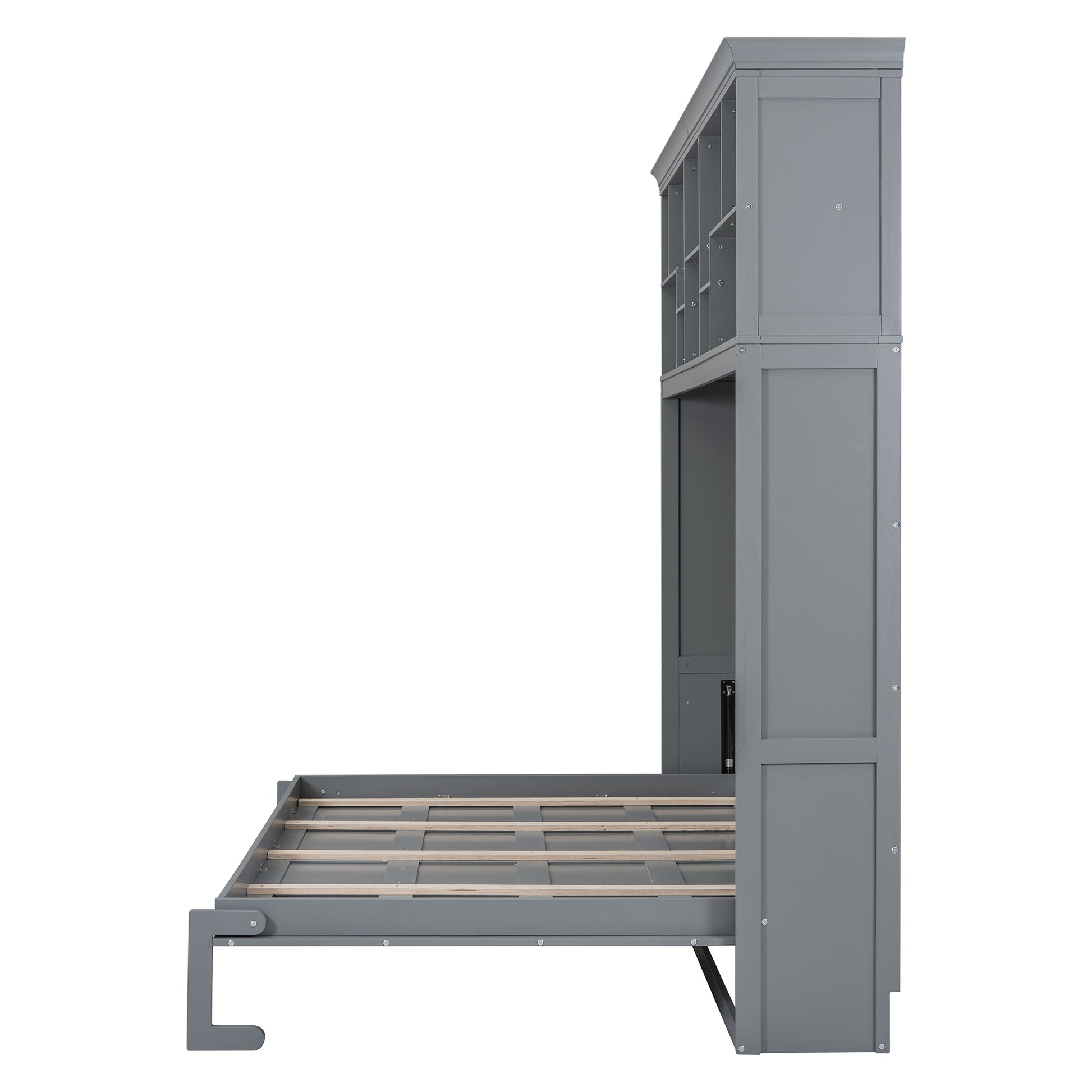 Queen Size Murphy Bed Wall Bed With Top Shelves & Usb,Gray Queen Gray Plywood