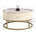 31.5 Inch Modern Round Coffee Table With Drawers, Marble Table With Storage, Coffee Table For Living Room White Coffee & End Tables Iron