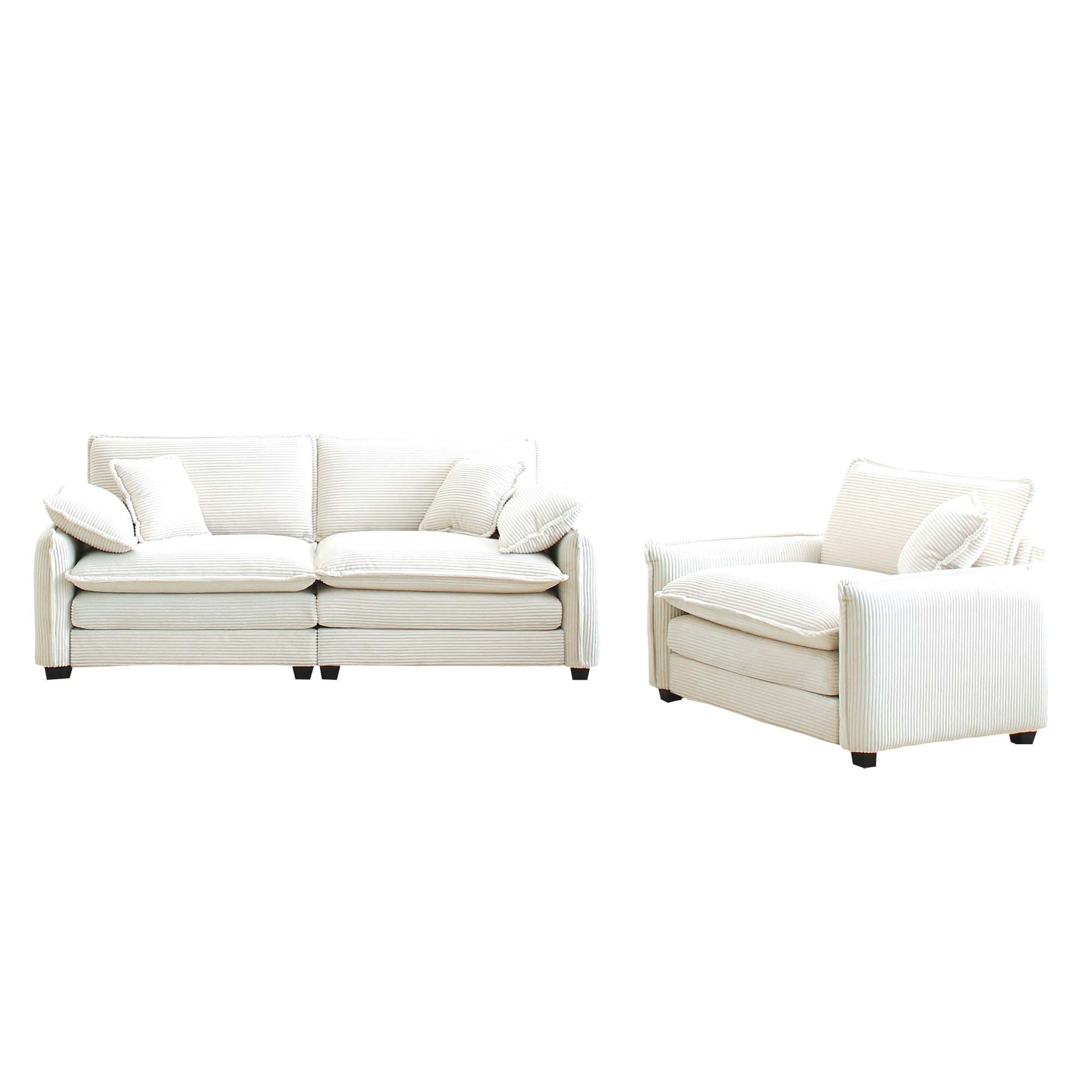 Modern Living Room Sofa Two Pieces Set, Suitable For Living Room And Small Apartment2 Pieces Sofa Set Consists Of A Single Seat Sofa And A 2 Seater Sofas, Beige Corduroy Beige Corduroy 3 Seat