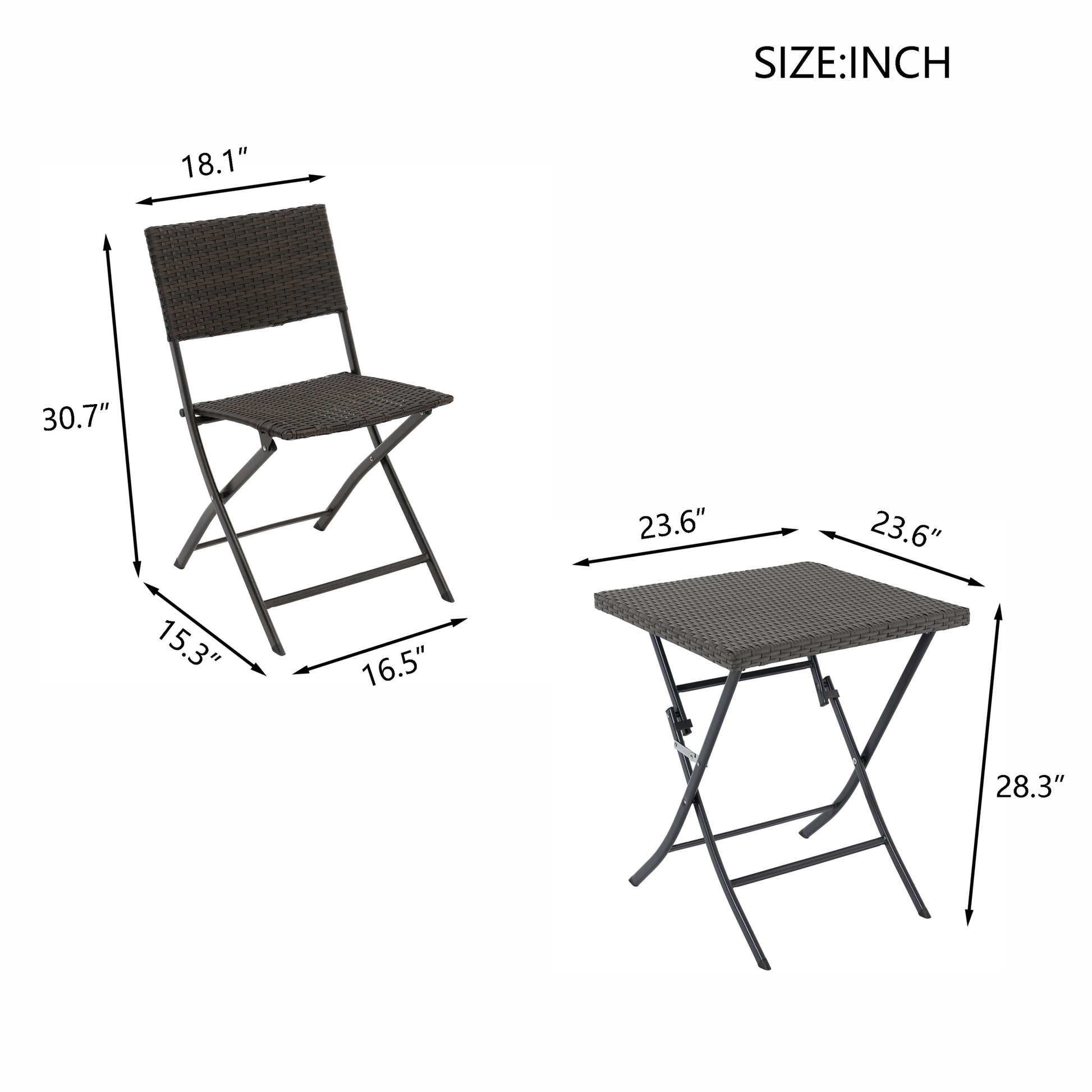 Rattan Patio Bistro Set, 3 Piece Foldable Outdoor Patio Furniture Sets, With Folding Table And Two Chairs, For Garden, Backyard, Pool, Lawn, Porch, Balcony, All Weather Rattan Style Gray Pe Rattan