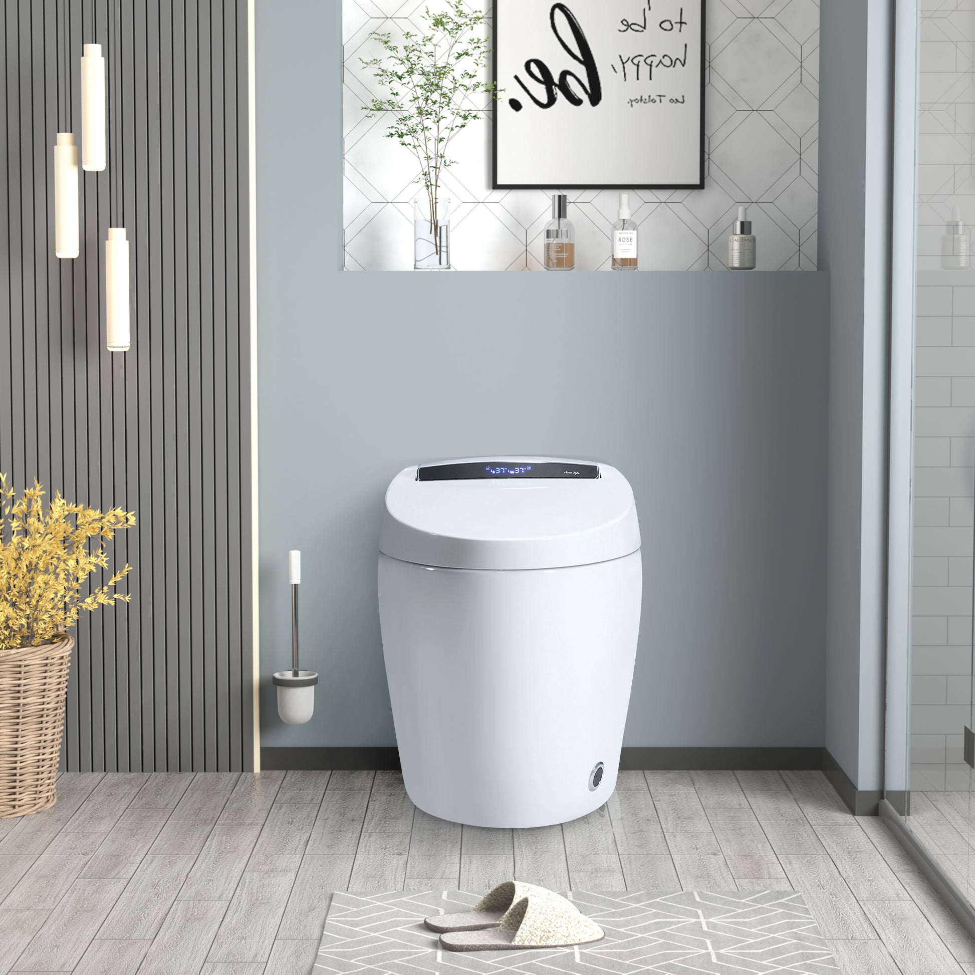 Smart Toilets With Heated Bidet Seat.Portable Toilet With Bidet Built.Intelligent Toilet Auto Open Close Seat. Bidet Toilet With Dryer And Warm Water White Ceramic