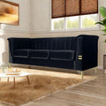 Fx P82 Bk Sofa Modern Sofa Couches For Living Room, 82.67Inches Velvet Velvet Tight Back Chesterfield Design Couch Upholstered Sofa With Metal Legs Decor Furniture For Bedroom Black Velvet 3 Seat
