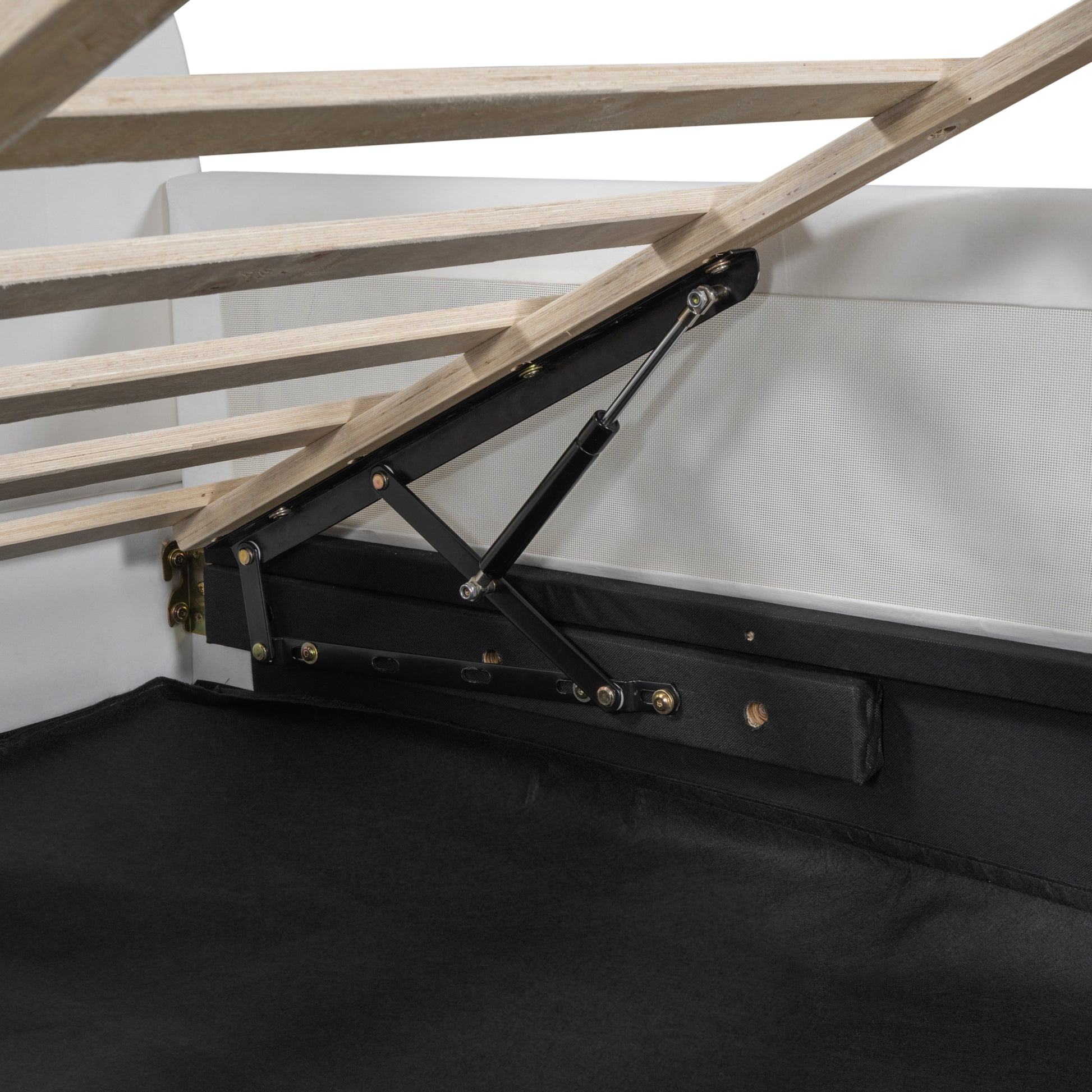 Twin Size Upholstered Daybed With Bear Shaped Headboard, Hydraulic System Andmesh Fence, White White Velvet