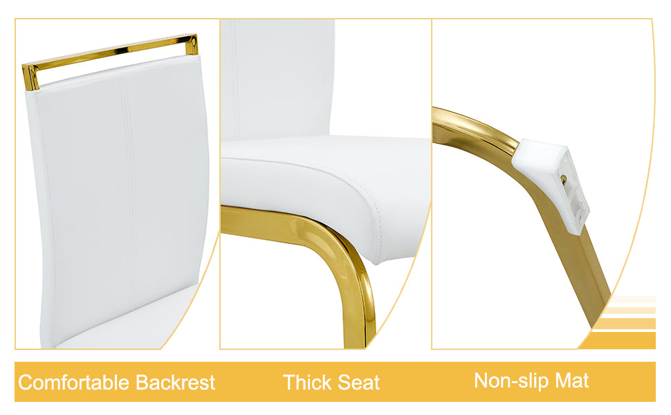 Table And Chair Set, Modern Minimalism And Luxurious White Rectangular Pattern Dining Table. Soft And Comfortable Dining Chairs For Dining Rooms, Living Rooms, Terraces And Kitchens. White Seats 6 Mdf Glass