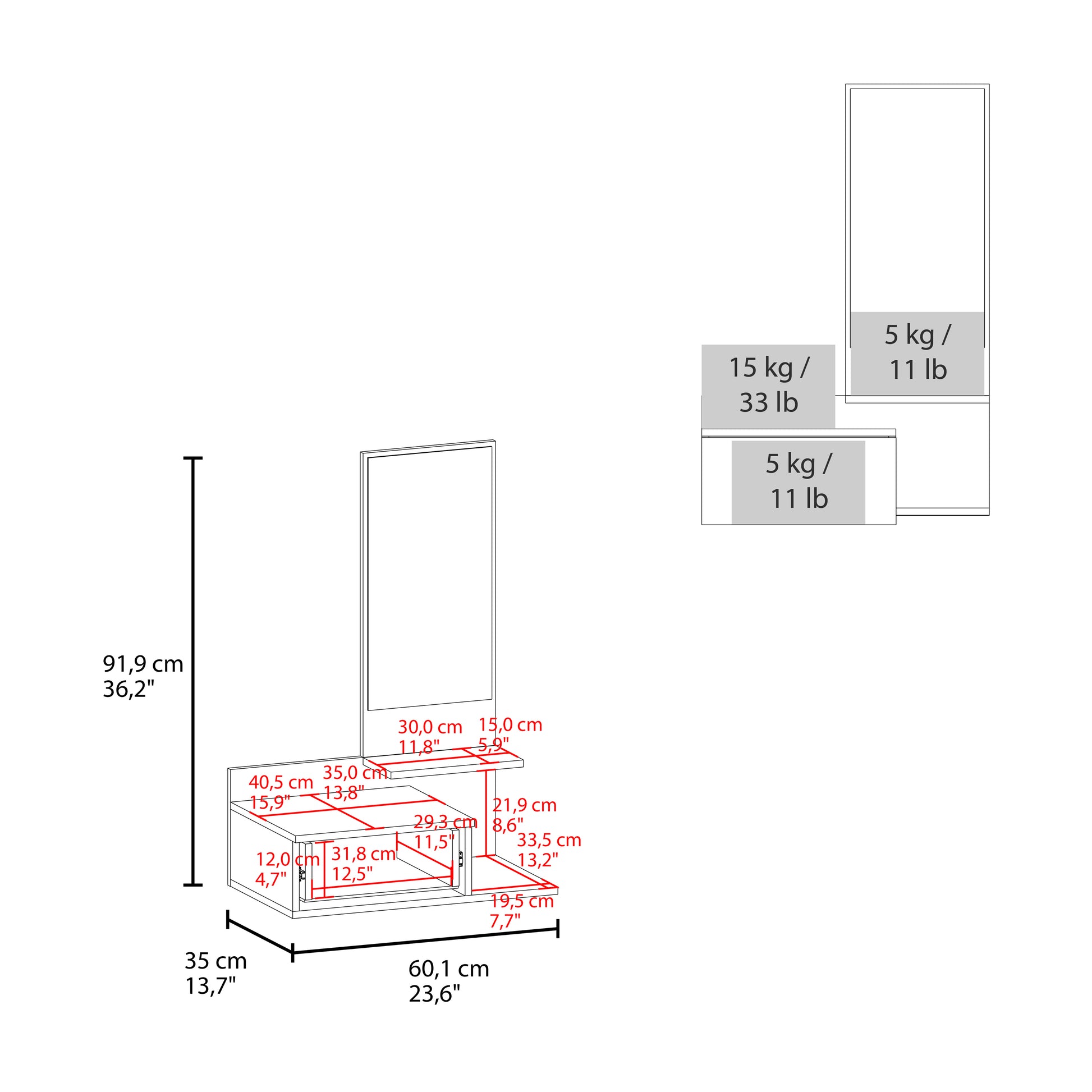 Elgin Floating Vanity With Included Mirror, White White Bedroom Ultra Modern Particle Board Melamine