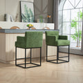 Coolmore Counter Height Bar Stools Set Of 2, Modern Barrel Bar Stool With Backrest And Arms, Black Metal Frames, Upholstered Bar Stools For Kitchen Island, Pub, Club Green Foam Chenille