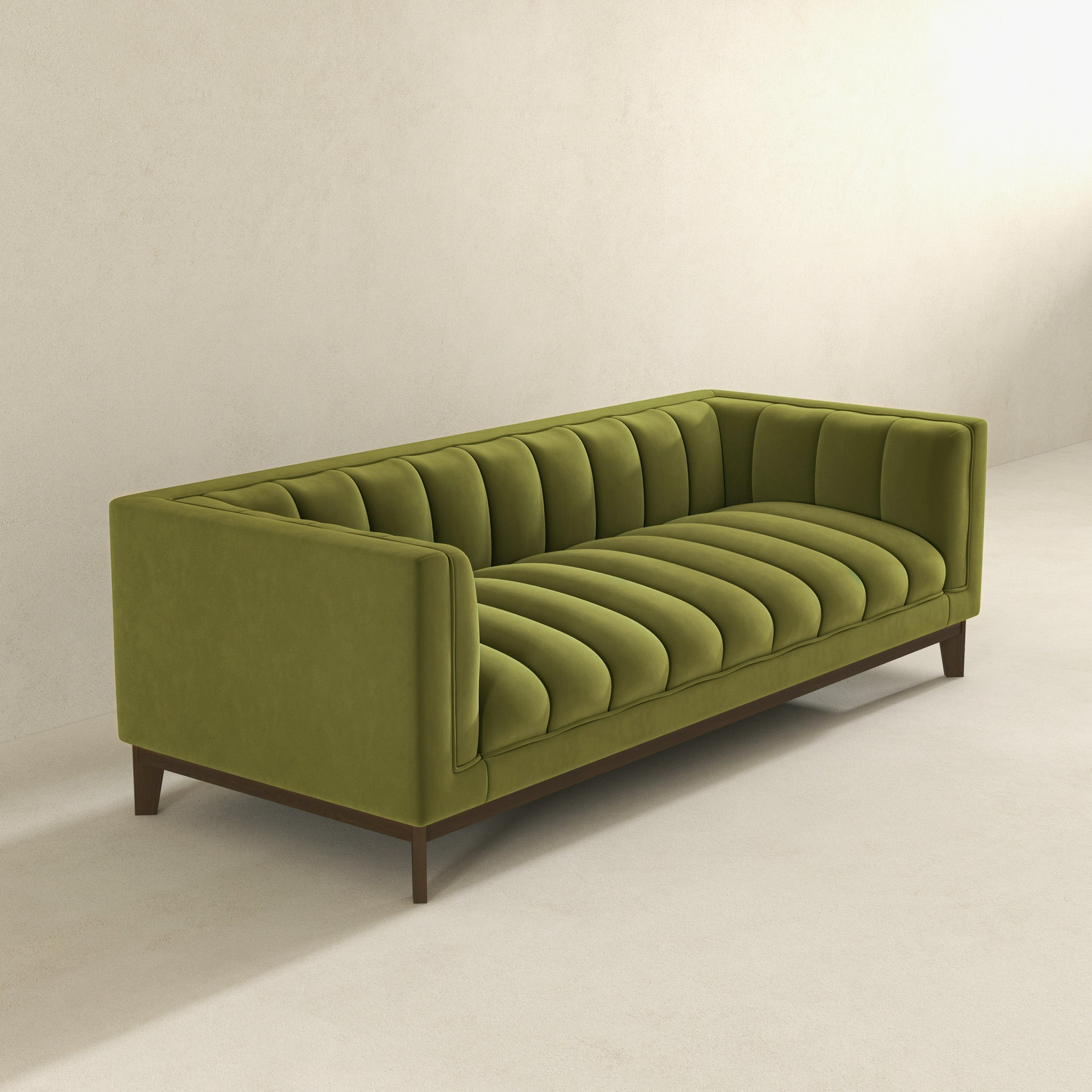 Melissa Mid Century Green Velvet Modern Sofa Dark Green,Green Brown Velvet Wood Primary Living Space Tufted Back Mid Century Modern Foam Solid Wood,Velvet 3 Seat