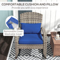 Outsunny Outdoor Wicker Adirondack Rocking Chair, Patio Rattan Rocker Chair With High Back, Seat Cushion, And Pillow For Garden, Porch, Balcony, Dark Blue Blue Rattan