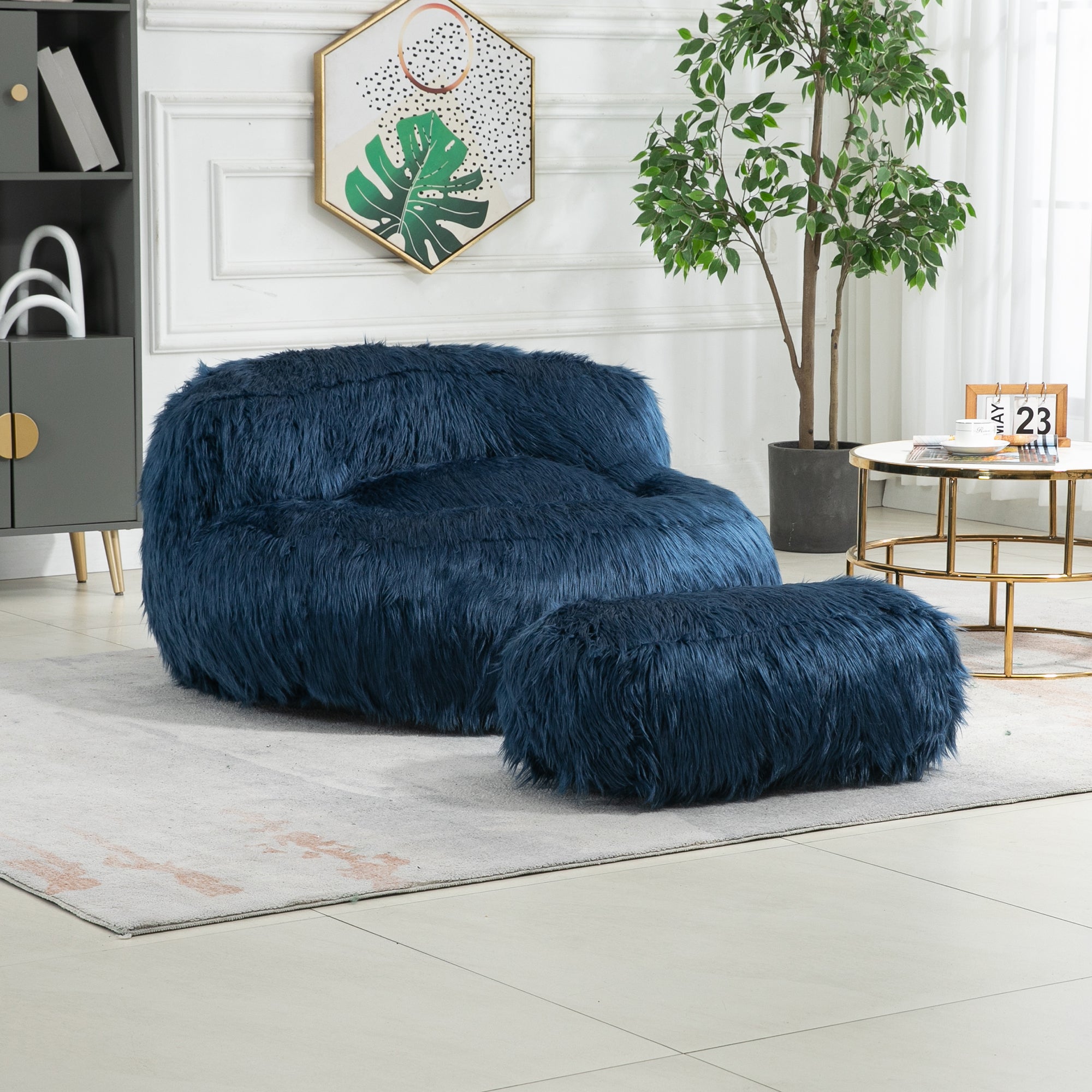 Coolmore Bean Bag Chair, Floor Sofa With Handle,Accent Sofa Chair With Ottoman For Gaming Reading Relaxing Navy Navy Foam Plush