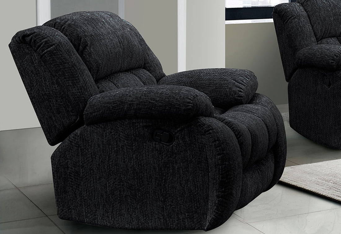 Stonic Ebony Glider Recliner Black Fabric