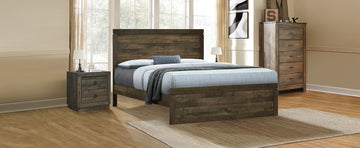 3 Pieces Vintage Farmhouse Style Full Size Platform Bed With 10 Wooden Slats Support 2 Nightstands, No Box Spring Needed, Rustic Brown Box Spring Not Required Full Rustic Brown Wood 3 Piece Set Bedroom Traditional Plywood