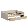 Full Size Upholstered Tufted Daybed With 2 Drawers, Beige Box Spring Not Required Full Beige Wood Daybeds Velvet Upholstered