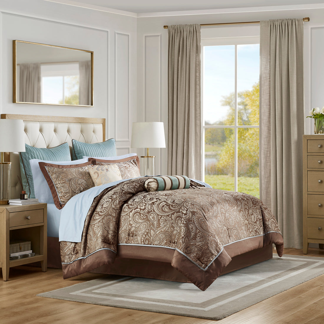 12 Piece Comforter Set With Cotton Bed Sheets Blue Brown Cal King California King Blue Brown Cotton
