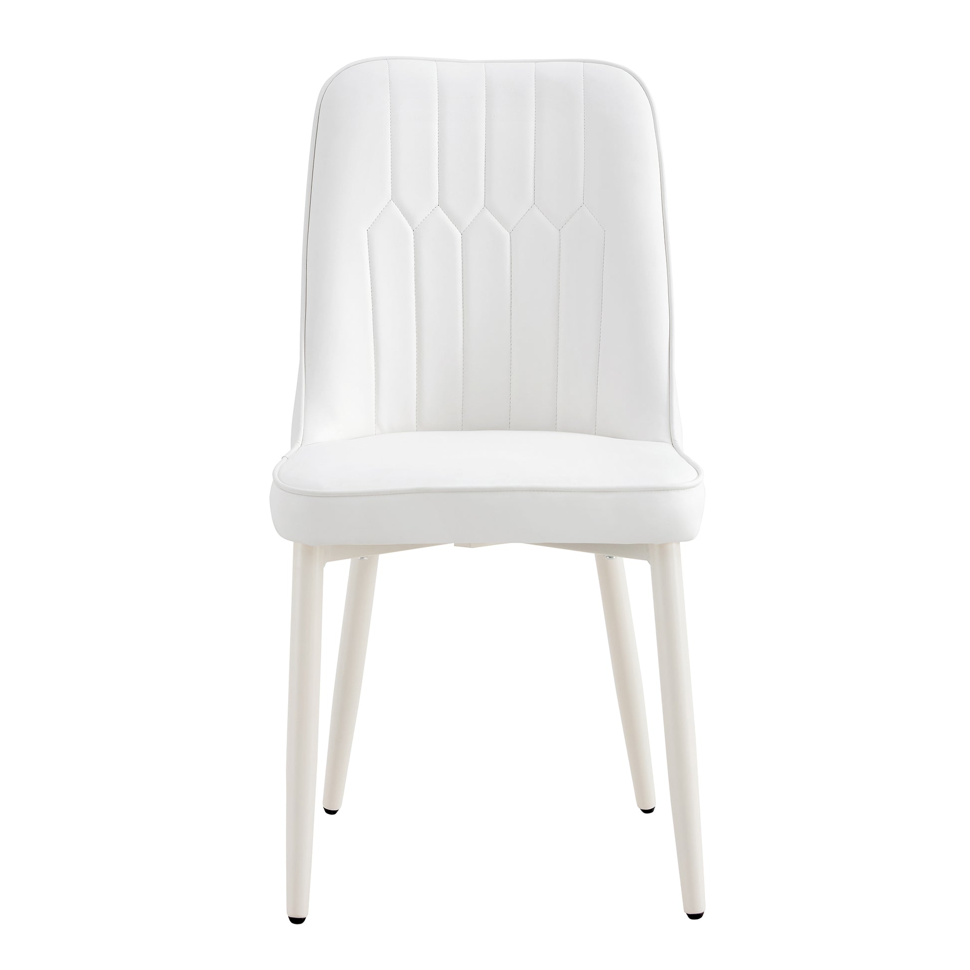 Table And Chair Set, Mdf Desktop, White Metal Table Legs, Stable And Beautiful, Suitable For Most Styles Of Home. Modern Simple Dining Table, Comfortable Seating. White Seats 4 Mdf