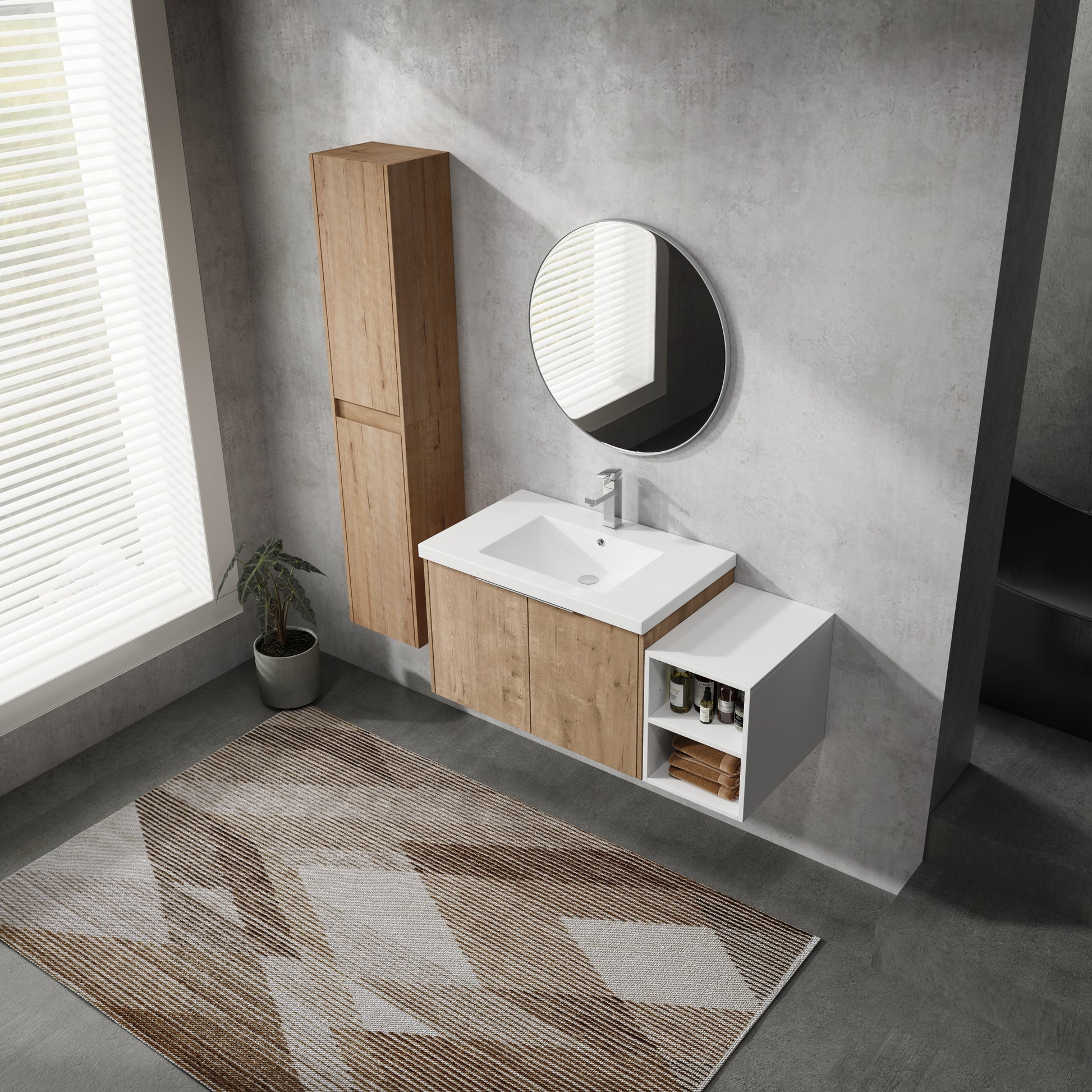 42" Wall Mounted Bathroom Vanity With Sink And Side Cabinet, Soft Close Doors,00112Imox2 0630Imo 0612Gwh Combination Cabinet Kd Packing Imitative Oak Bathroom Modern Plywood Plywood