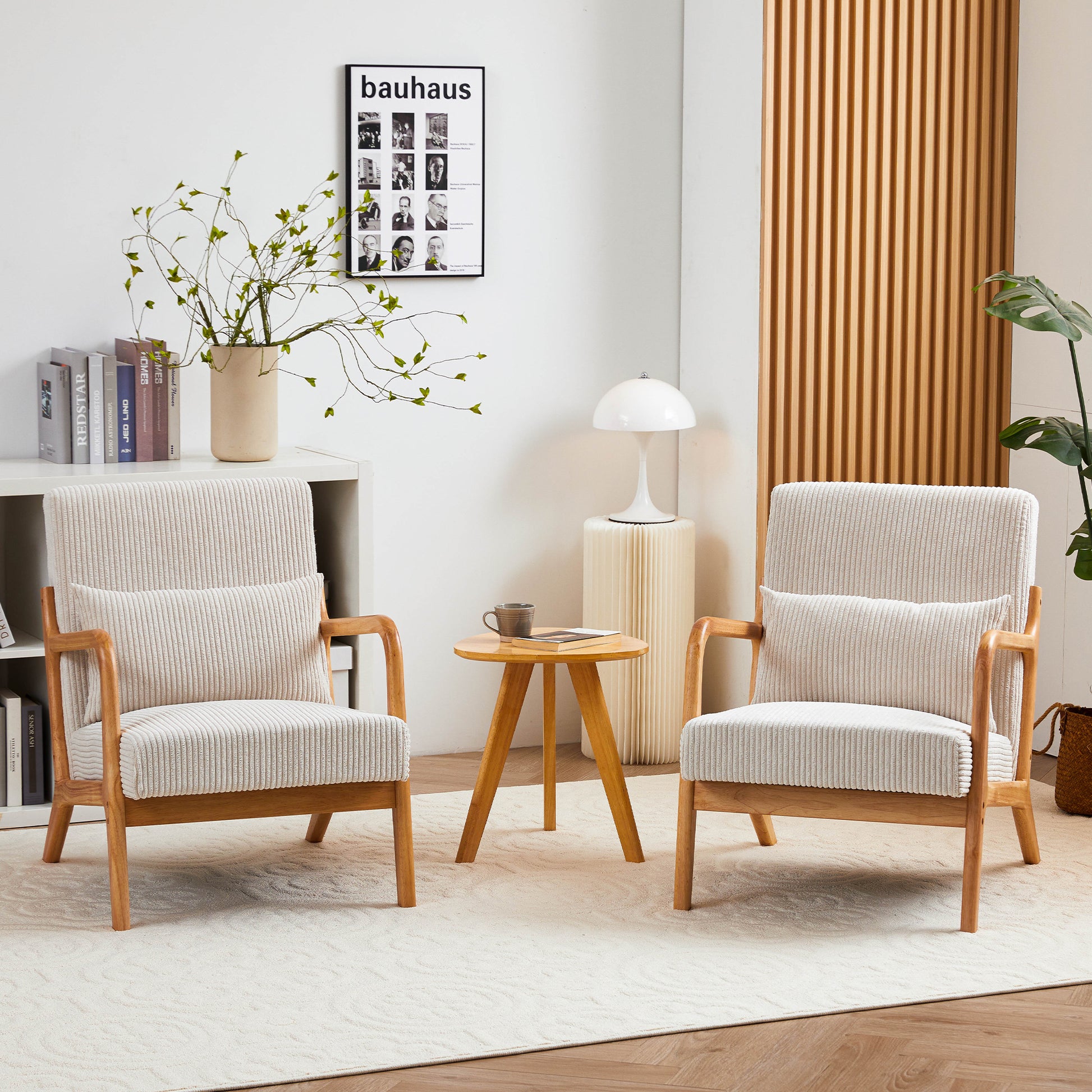 Mid Century Modern Accent Chair, Arm Chair Living Room Chairs With Pillow Upholstered Reading Chair With Solid Wood Frame & Living Room Bedroom Balcony Beige Beige Brown Primary Living Space