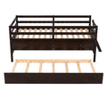 Low Loft Bed Twin Size With Full Safety Fence, Climbing Ladder, Storage Drawers And Trundle Espresso Solid Wood Bed Espresso Solid Wood