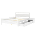 Full Size Wooden Platform Bed With 2 Storage Drawers And 2 Bedside Tables, White Full White Pine