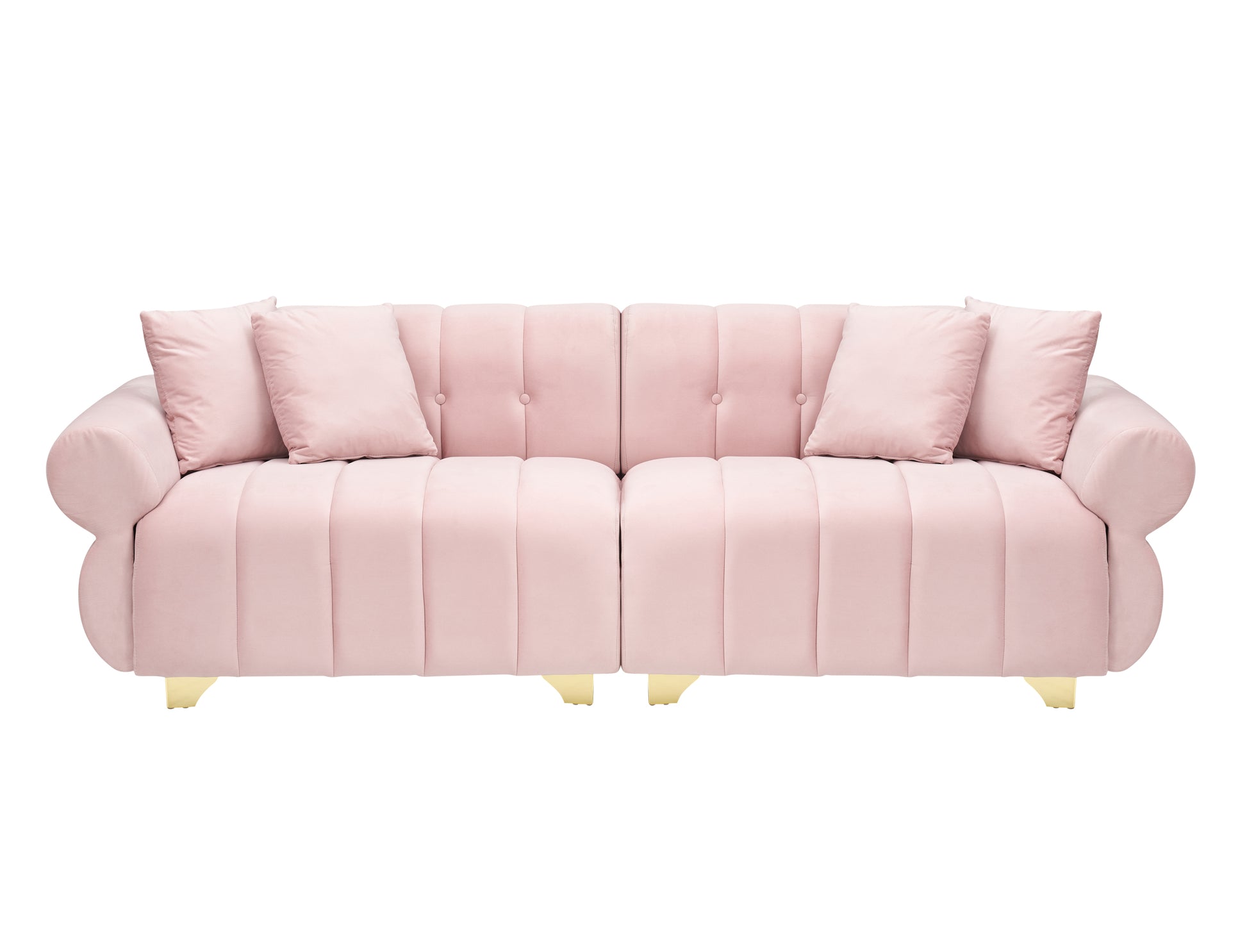 89 Inch Spring Wrapped Cushions, 3 Flannelette Sofas, Stylish Metal Feet And 4 Throw Pillows Make For A Modern Living Room Bedroom Pink Velvet 3 Seat