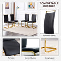 Table And Chair Set.Large Modern Rectangular Table With 0.4 Inch Patterned Glass Tabletop And Large Mdf Table Legs.Comes With 8 Chairs With Faux Leather Cushioned Seats And Golden Metal Legs. Gold White Seats 8 Mdf Glass