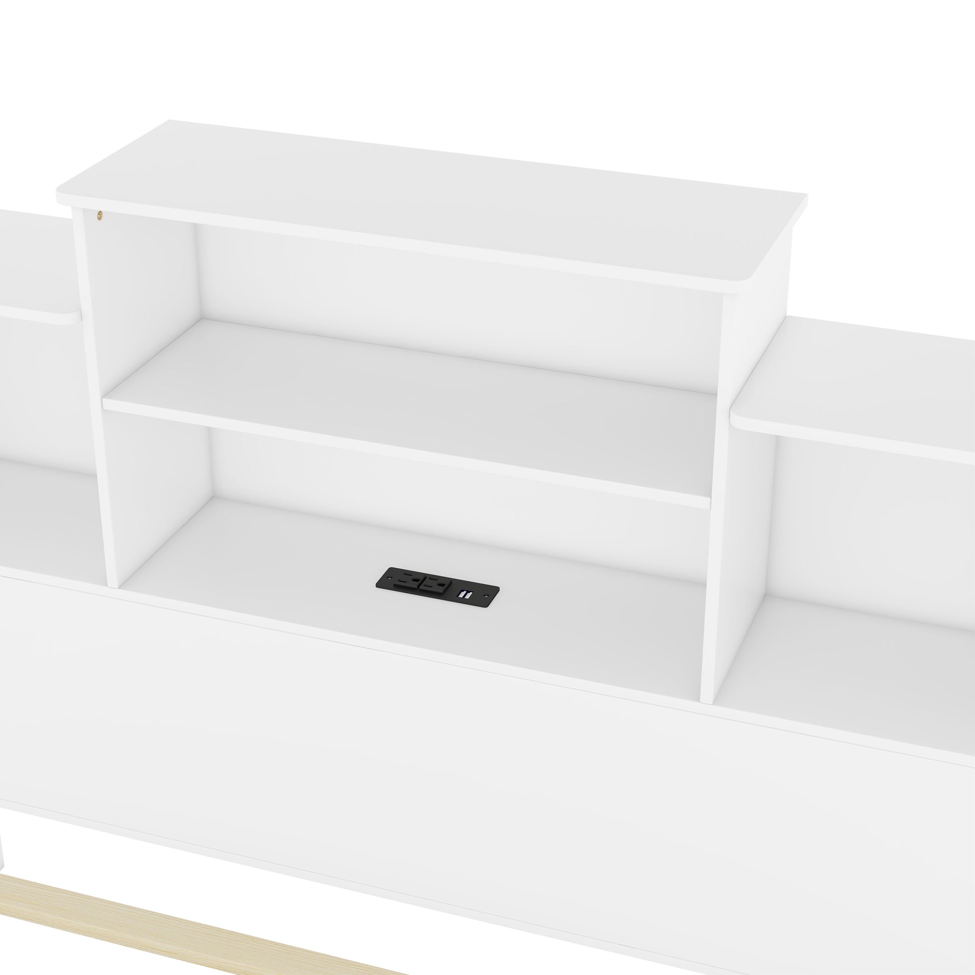 Queen Size Storage Platform Bed Frame With 4 Open Storage Shelves And Usb Charging Design,White Queen White Solid Wood Mdf