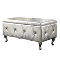 1Pc Glam 38 Inches Storage Ottoman Bench For Upholstered Tufted Silver Faux Leather Organizer Bedroom Living Room Entryway Hallway Tufted Silver Faux Leather Primary Living Space Solid Traditional Foam Faux Leather